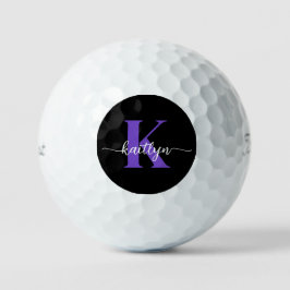 Pelotas De Golf Monograma de guión morado negro