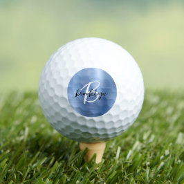 Pelotas De Golf Monograma de guión negro blanco de metal cepillado