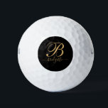 Pelotas De Golf Monograma De Guión Oro En Negro<br><div class="desc">Un elegante monograma dorado con las iniciales y el nombre del guión tipografía bola de golf. Personalizado en una tipografía de escritura elegante.</div>