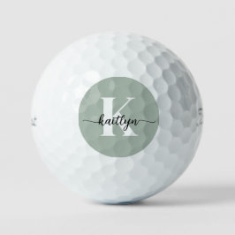 Pelotas De Golf Monograma de guión Verde Salvia