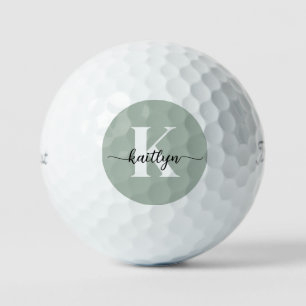 Pelotas De Golf Monograma de guión Verde Salvia