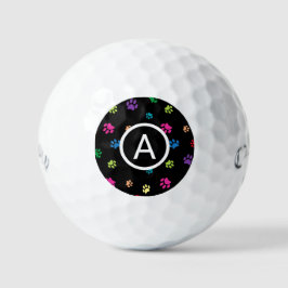 Pelotas De Golf Monograma de Huellas de Patas Pintadas Coloridas