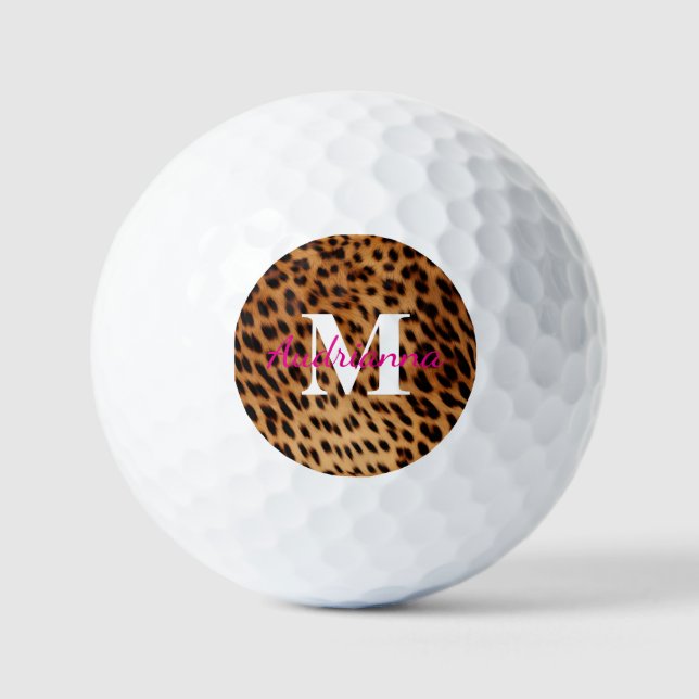 Pelotas De Golf Monograma de impresión de animales leopardos (Anverso)
