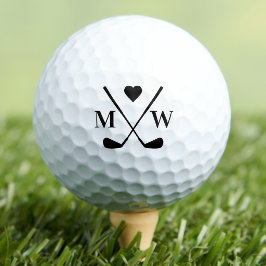 Pelotas De Golf Monograma de inicial de corazón personalizado