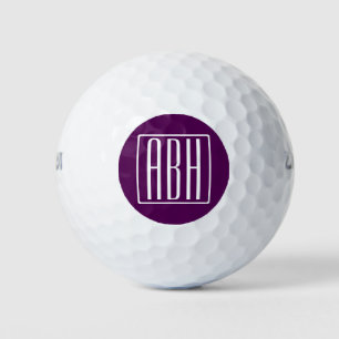 Pelotas De Golf Monograma de Iniciales Blanco Sobre Púrpura Prof