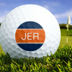Pelotas De Golf Monograma de iniciales naranja y azul personalizad