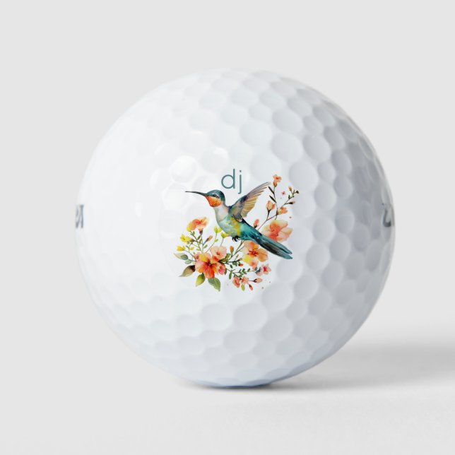 Pelotas De Golf Monograma de la acuarela de Hummingbird (Anverso)