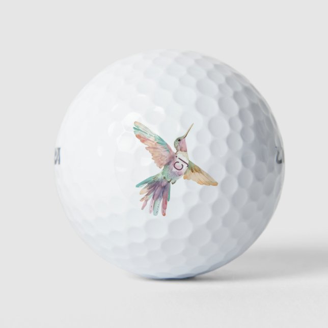 Pelotas De Golf Monograma de la cucharadita Hummingbird acuarela (Anverso)