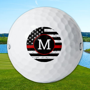 Pelotas De Golf Monograma de la línea roja delgada personalizado d