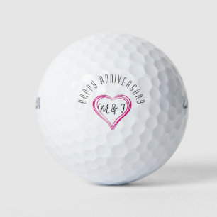 Pelotas De Golf Monograma de la pareja cardíaca feliz aniversario