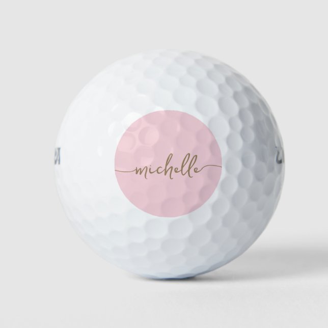 Pelotas De Golf Monograma de nombre con escritura minimal rosa dor (Anverso)