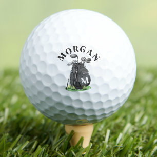 Pelotas De Golf Monograma de nombre inicial en blanco y negro