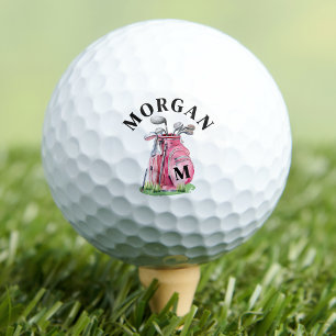 Pelotas De Golf Monograma de nombre inicial rosa