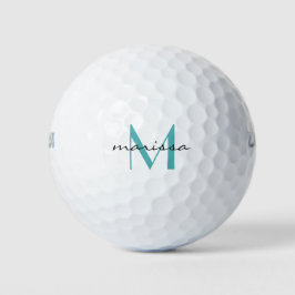 Pelotas De Golf Monograma de nombre Verde azulado de Personalizado