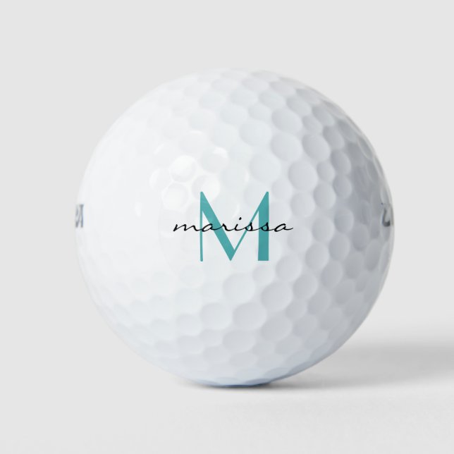 Pelotas De Golf Monograma de nombre Verde azulado de Personalizado (Anverso)