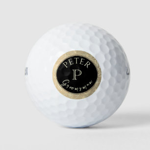 Pelotas De Golf Monograma de oro negro Groomsman personalizado