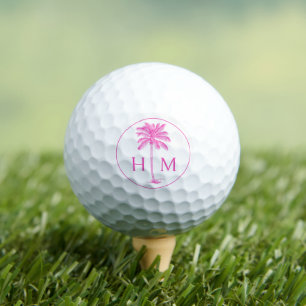 Pelotas De Golf Monograma de palmetto rosa y blanco