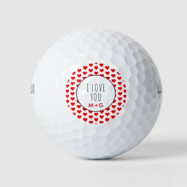 Pelotas De Golf Monograma De Parejas Día de San Valentín (Anverso)