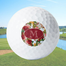 Pelotas De Golf Monograma de Personalizado floral de rosas blancas