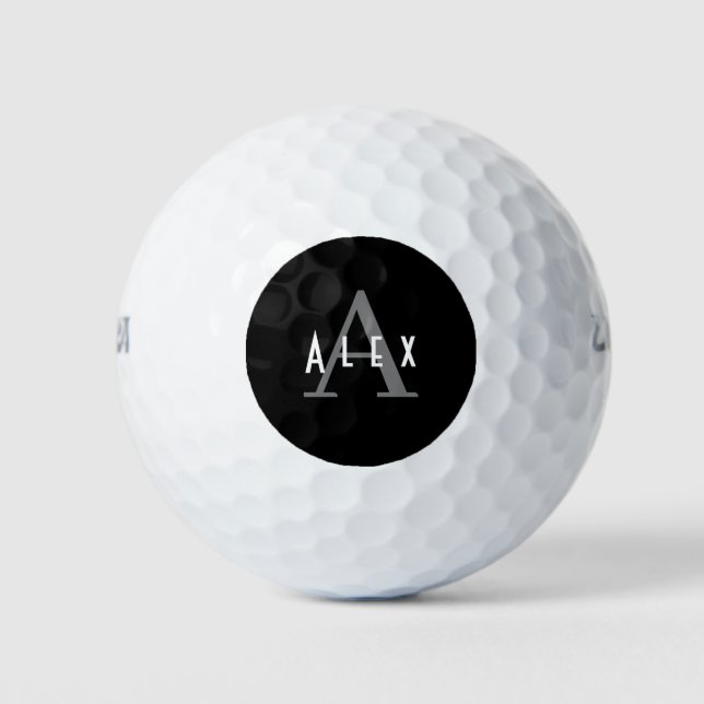 Pelotas De Golf Monograma de Personalizado moderno negro y blanco (Anverso)