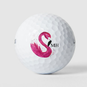Pelotas De Golf Monograma de playa de aves tropicales rosadas Flam