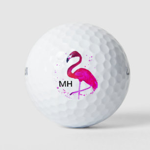Pelotas De Golf Monograma de playa de aves tropicales rosadas Flam