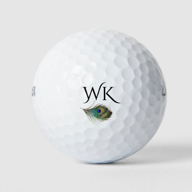 Pelotas De Golf Monograma de pluma de pavo real (Anverso)