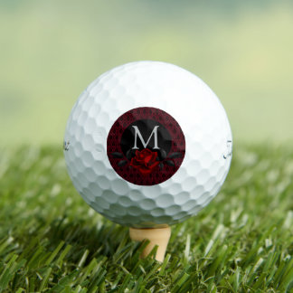 Pelotas De Golf Monograma de Rosa Damasco Roja Gótica
