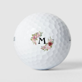 Pelotas De Golf Monograma de rosas rosadas florales de color acuát