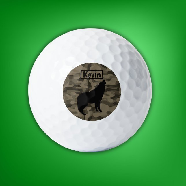 Pelotas De Golf Monograma de silueta de lobo negro marrón moderno  (Subido por el creador)