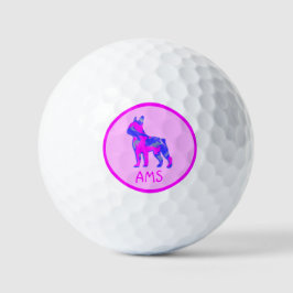 Pelotas De Golf Monograma de silueta de perro rosa lindo Boston Te
