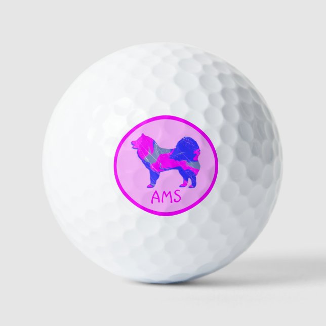 Pelotas De Golf Monograma de silueta de perro rosado mutilado (Anverso)