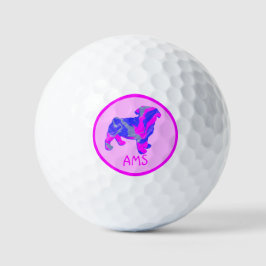 Pelotas De Golf Monograma de silueta de perro rosado Pug Cute