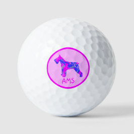 Pelotas De Golf Monograma de silueta de perro rosado Schnauzer
