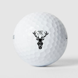 Pelotas De Golf Monograma de silueta tribal de estaño negro