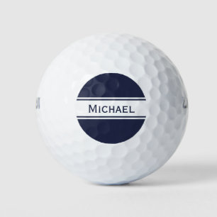 Pelotas De Golf Monograma de tiras blancas azules de medianoche
