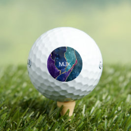 Pelotas De Golf Monograma de Venas de Oro Azul Púrpura Ágata Aguam