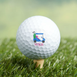 Pelotas De Golf Monograma del carrito de golf azul preppy