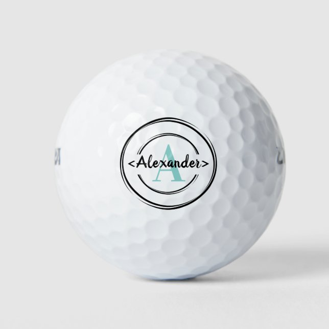 Pelotas De Golf Monograma del juego de golf turquesa Alexander (Anverso)
