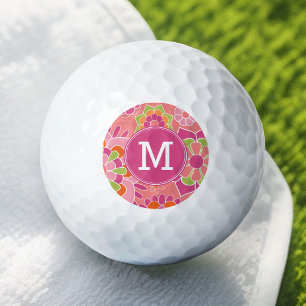 Pelotas De Golf Monograma del patrón floral de primavera colorido