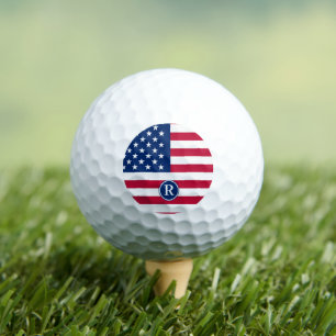 Pelotas De Golf Monograma del Personalizado azul blanco rojo patri