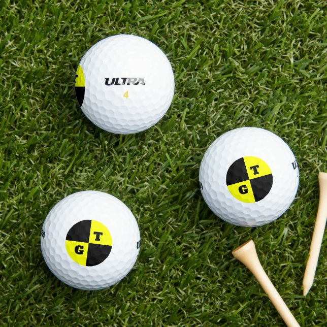 Pelotas De Golf Monograma del personalizado negro y amarillo de pr (Césped in situ)