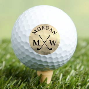 Pelotas De Golf Monograma Dorado Elegante Personalizado
