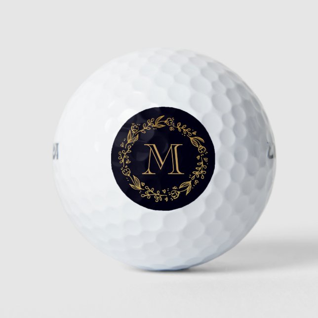 Pelotas De Golf Monograma dorado floral (Anverso)