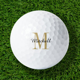 Pelotas De Golf Monograma dorado inicial y nombre personalizado