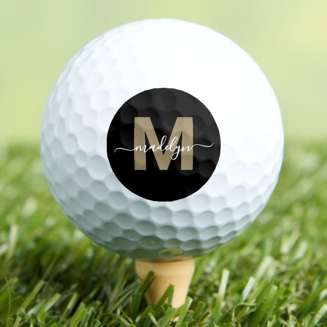 Pelotas De Golf Monograma dorado Nombre inicial personalizado (Gold Monogram Initial Name Personalized Golf Balls)