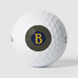 Pelotas De Golf Monograma elegante azul y oro filigrí