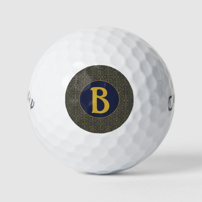 Pelotas De Golf Monograma elegante azul y oro filigrí (Anverso)