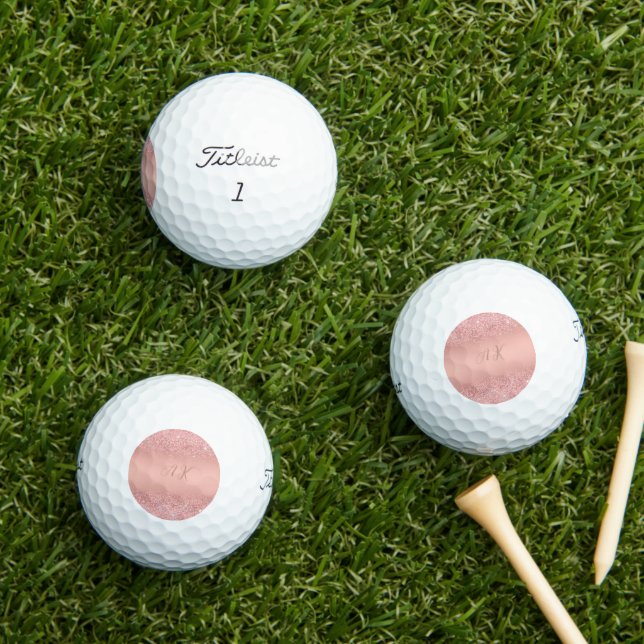 Pelotas De Golf Monograma Elegante con Brillo Luxe en Rosa Dorado (Césped in situ)