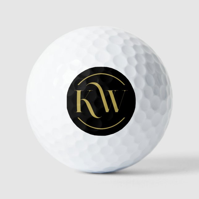 Pelotas De Golf Monograma elegante negro y oro (Anverso)